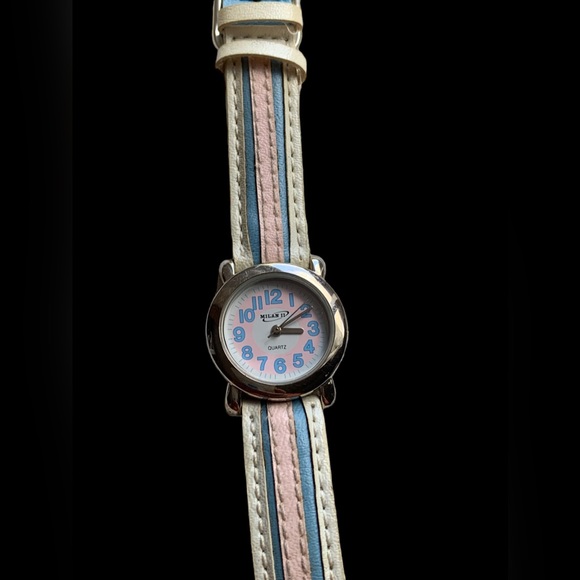 Vintage MILA II Pink Blue White Quartz Watch Stainless Steel Back Accessory - Picture 4 of 10